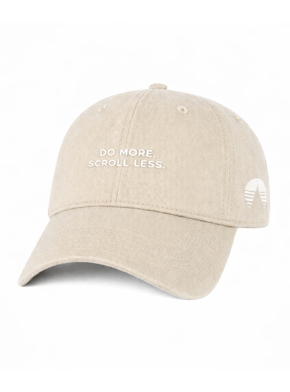 Do More. Scroll Less. Khaki dad cap