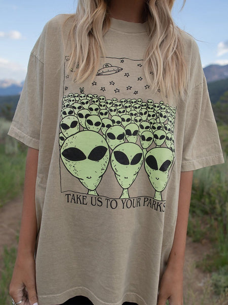 alien dress shirt Black & Green Alien Head Short-Sleeved Woven Button-Up